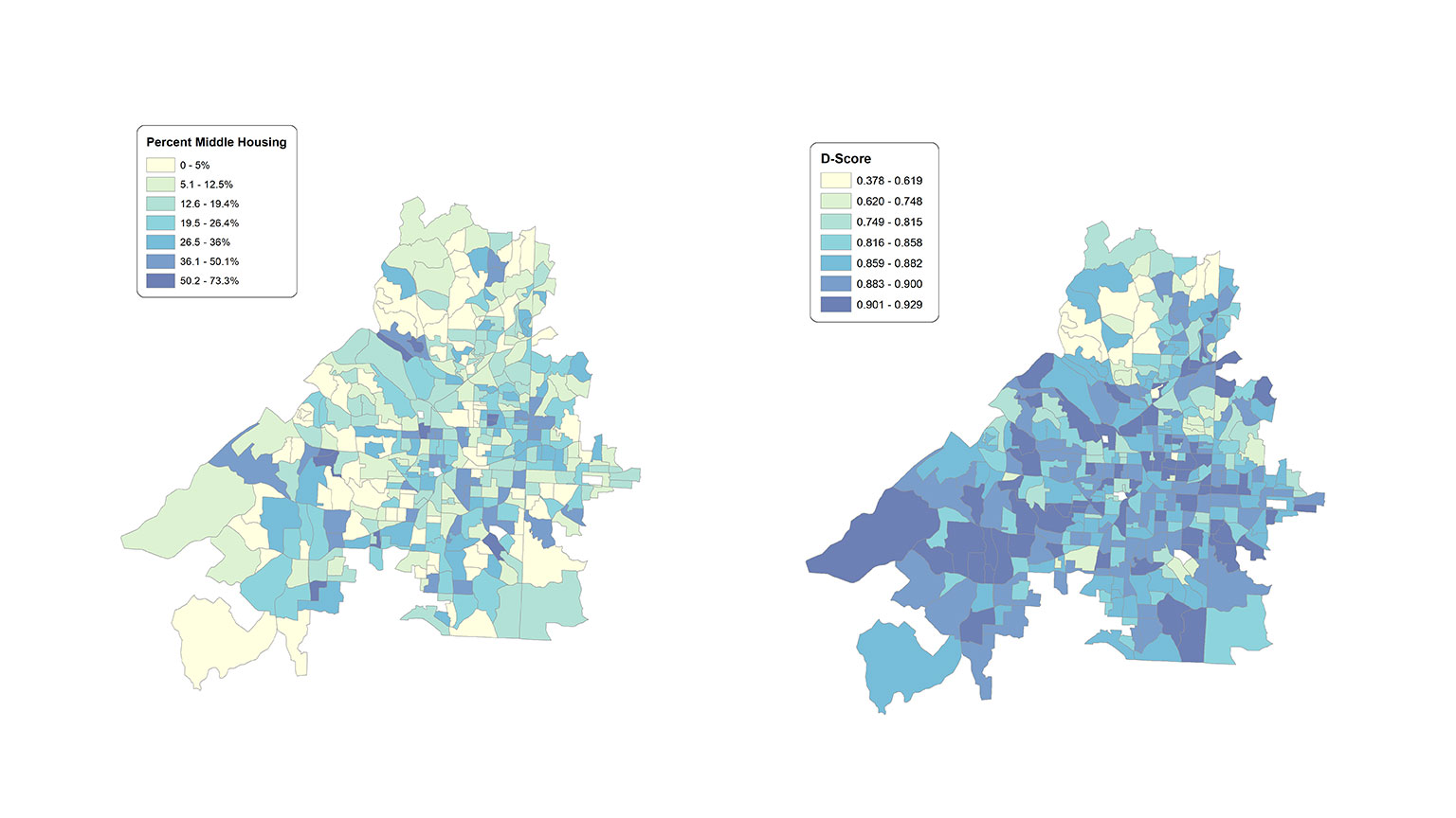 Two maps displaying regression analysis