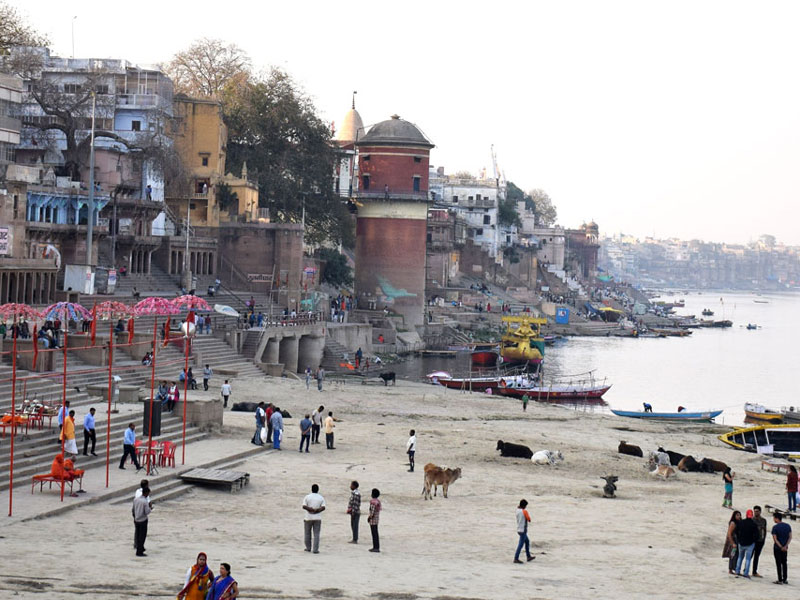 A scene of the port in Varanasi, India.
