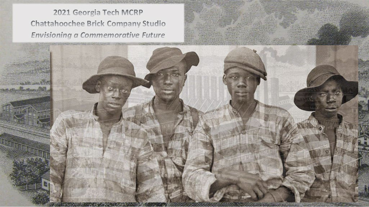 A historic photo collage of black men and the Chattahoochee Brick Company.